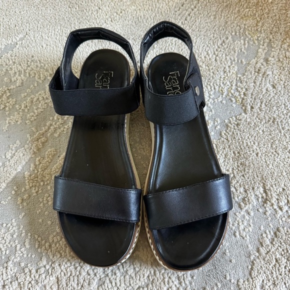 Franco Sarto Wedge Sandals leather black white ankle strap 8.5 - Picture 5 of 9